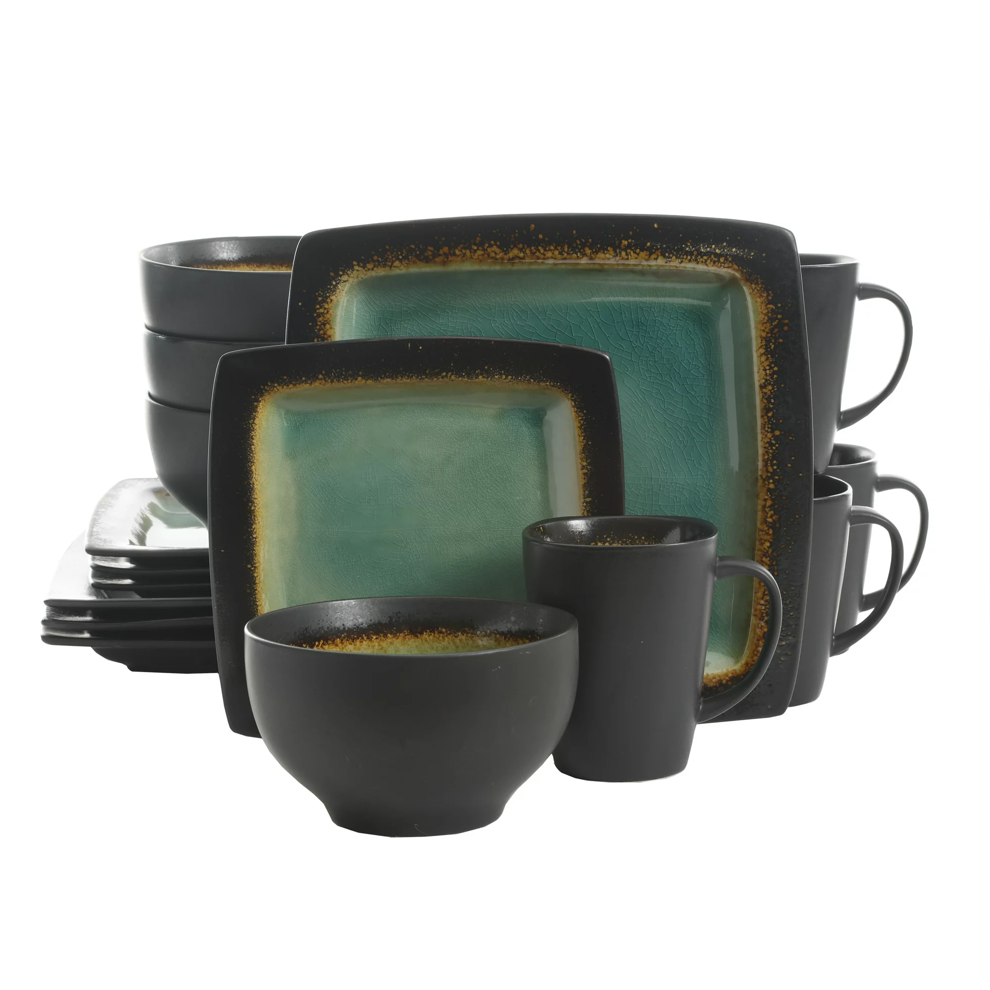 Gibson Home Ocean Oasis 16-Piece Dinnerware Set， Turquoise