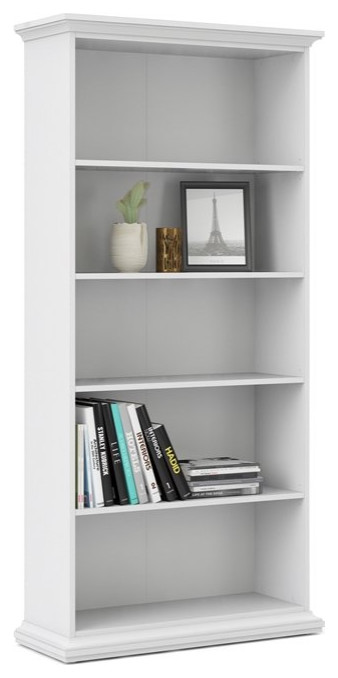 Pemberly Row Modern Contemporary Wood 5 Shelf Bookcase in White Finish   Traditional   Bookcases   by Homesquare  Houzz