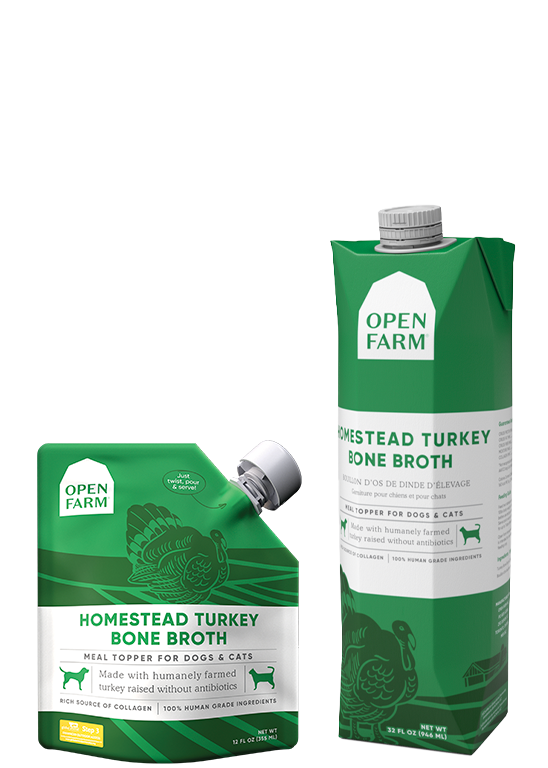 OPEN FARM HOMESTEAD TURKEY BONE BROTH FOR DOGS and CATS;