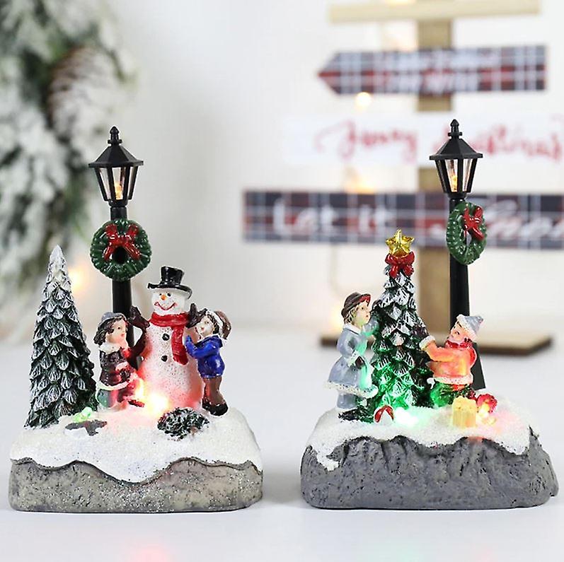 Christmas Village Figurine， Decorating Tree With Led Street Lamp