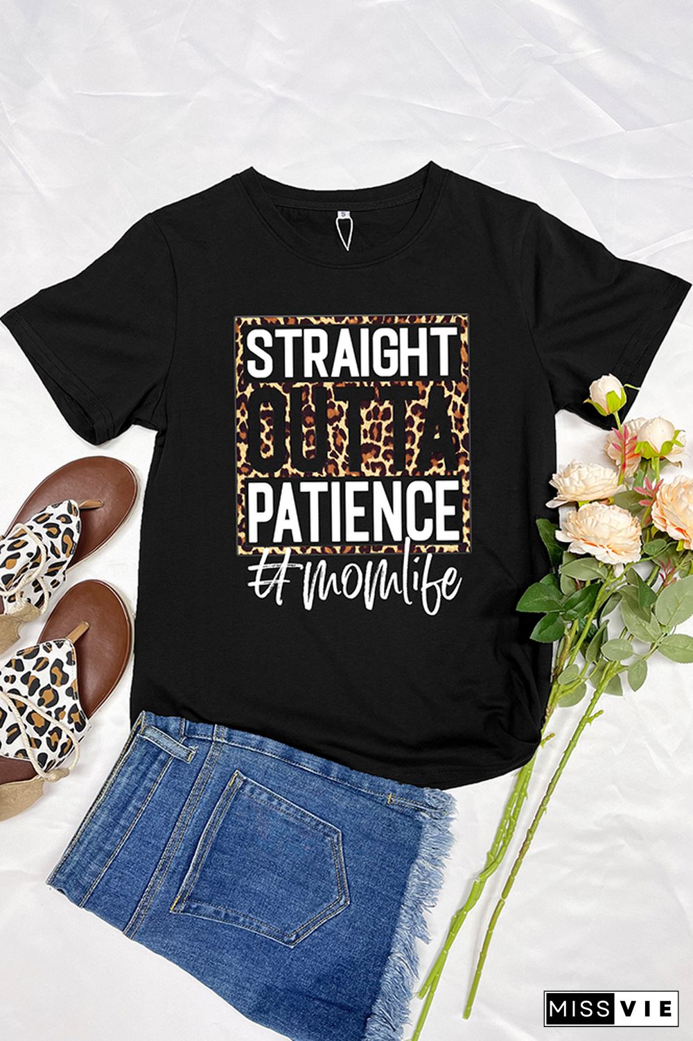 Leopard Straight Outta Patience Mom Short Sleeve Graphic Tee Wholesale