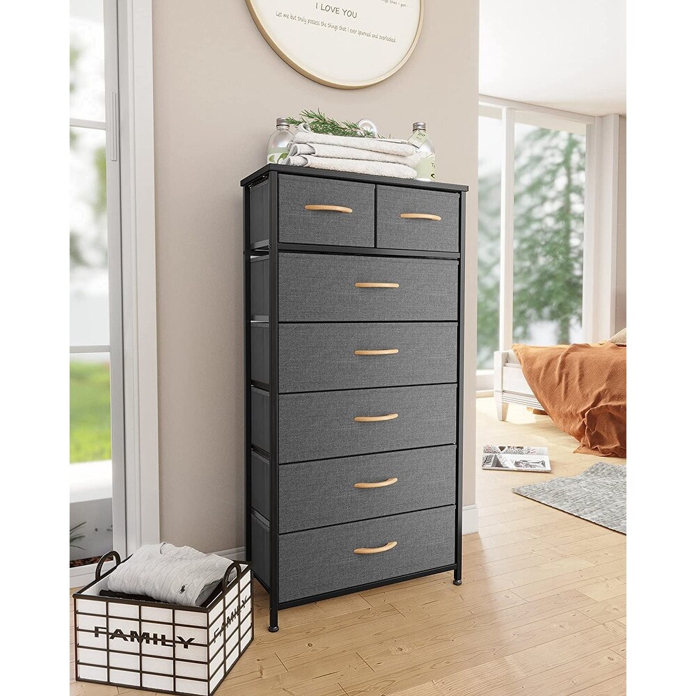 7 Drawers Dresser  Tall Dresser Vertical Storage Tower with Wooden Handle and Wooden Top  Organizer Unit