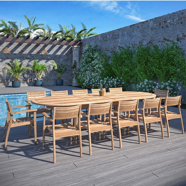 Amazonia Mondavi 13Piece Outdoor Dining Teak DoubleExtendable Oval Patio Furniture