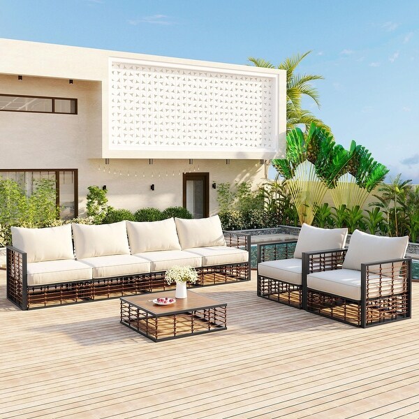 Modern Minimalist 7Piece Metal Patio Sectional Sofa Set