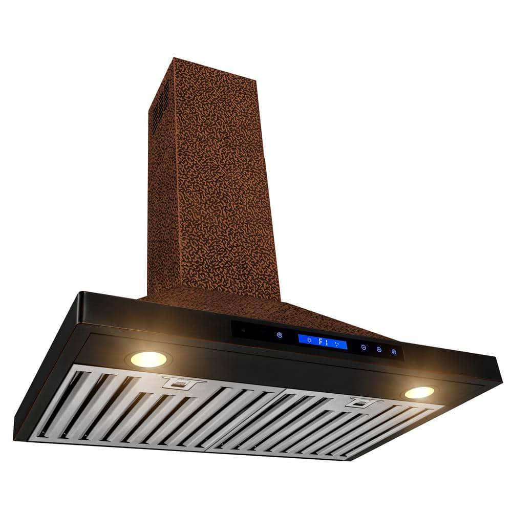 AKDY 30 in 343 CFM Convertible Kitchen Wall Mount Range Hood in Embossing Copper with LED and Touch Control