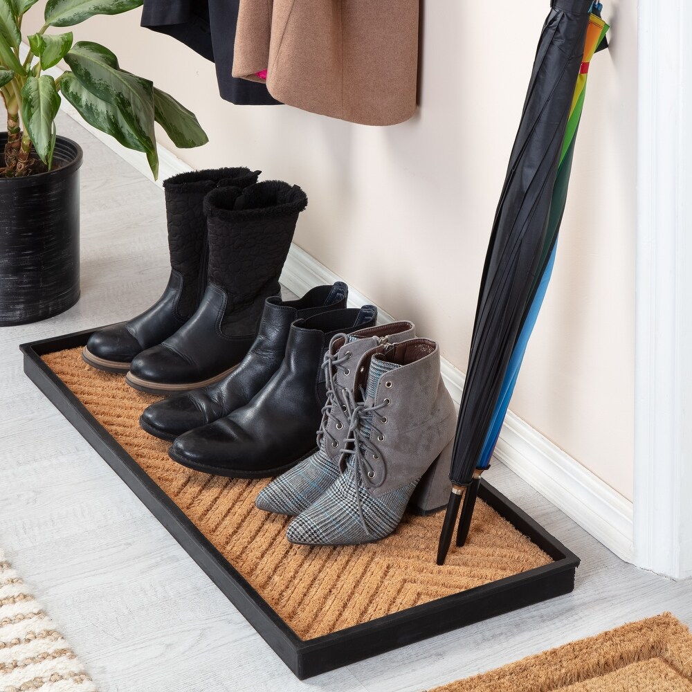 Jani Natural   Recycled Rubber Boot Tray with Cross Embossed Coir Insert