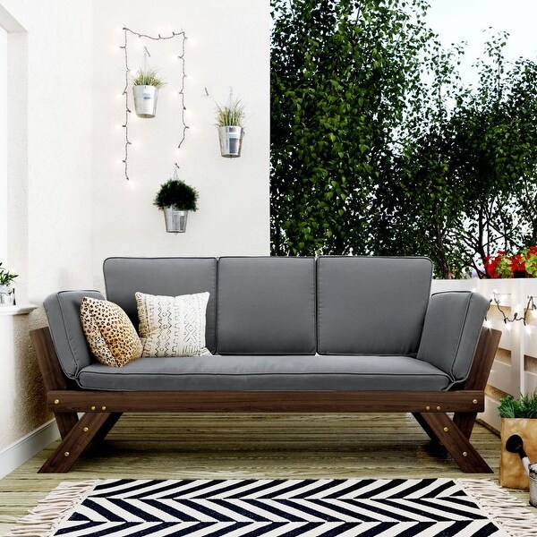 Outdoor Adjustable Patio Wooden Daybed Sofa Chaise Lounge with Cushions for Small Places