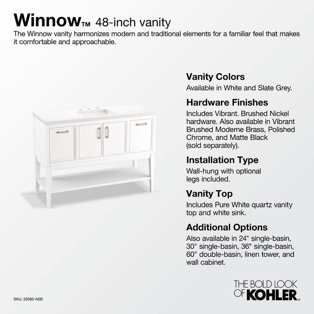 KOHLER Winnow 48.125 in W x 18.0625 in. D x 35.625 in. H Bathroom Vanity in Slate Grey with Quartz Top K-33580-ASB-1WX