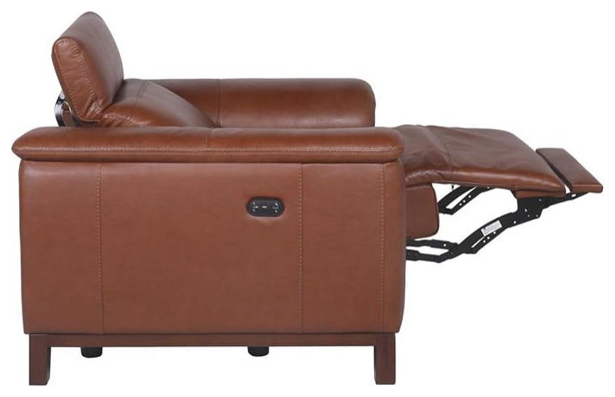 Bowery Hill Modern Coach Brown Top Grain Leather Power Reclining Chair   Contemporary   Recliner Chairs   by Homesquare  Houzz