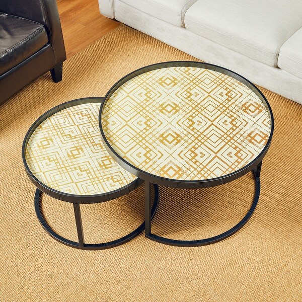 Glitzhome Set of 2 Modern Round Nesting Coffee Table Accent Set