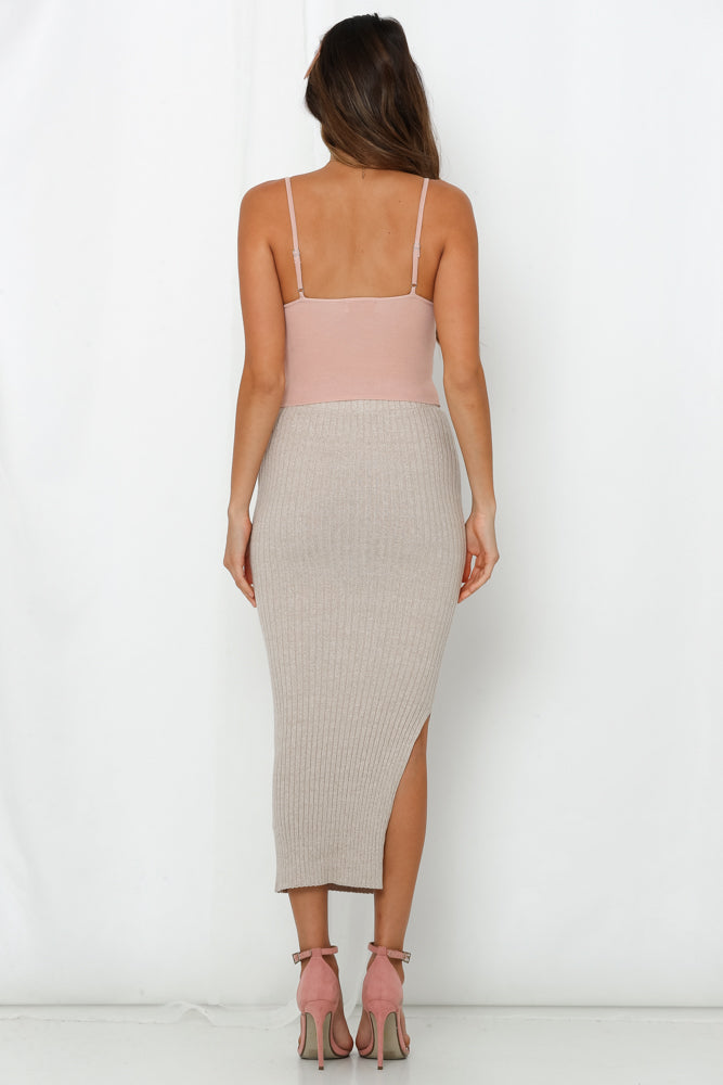 Knit Me Baby One More Line Midi Skirt Beige