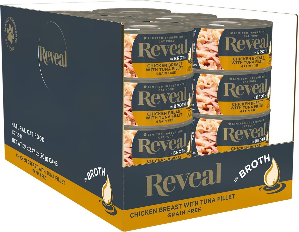 Reveal Natural Limited Ingredient Grain Free Chicken and Tuna in Broth Wet Cat Food， 2.47-oz， case of 24