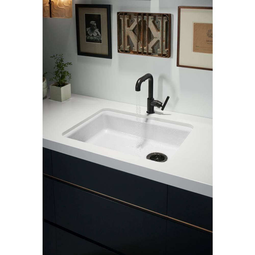 KOHLER Riverby Undermount Cast Iron 25 in. 5-Hole Single Basin Kitchen Sink in White K-5479-5U-0