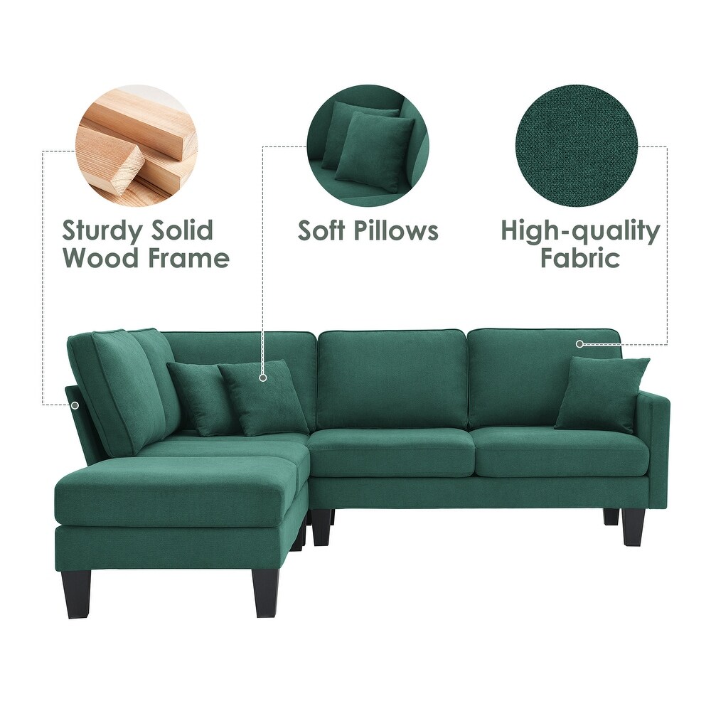 Terrycloth Modern L Shape Sectional Sofa  5 Seat Practical Couch Set with Chaise Lounge and 3 Pillows for Living Room