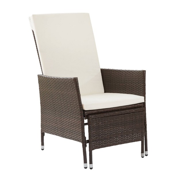 Outdoor Steel Arm Chair With Pull Out Ottoman Brown white Teamson Home