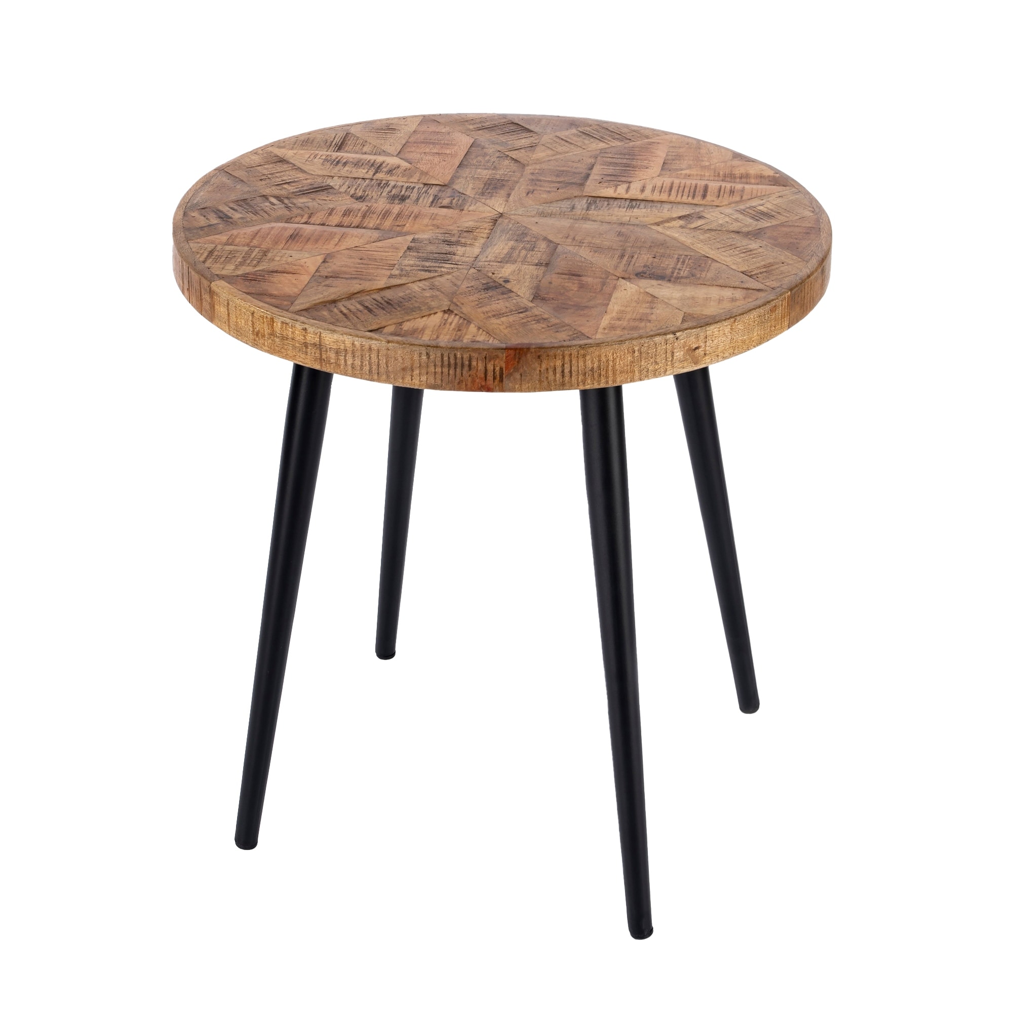 Offex Glarious Round Side Table with Solid Mango Wood Top - 24