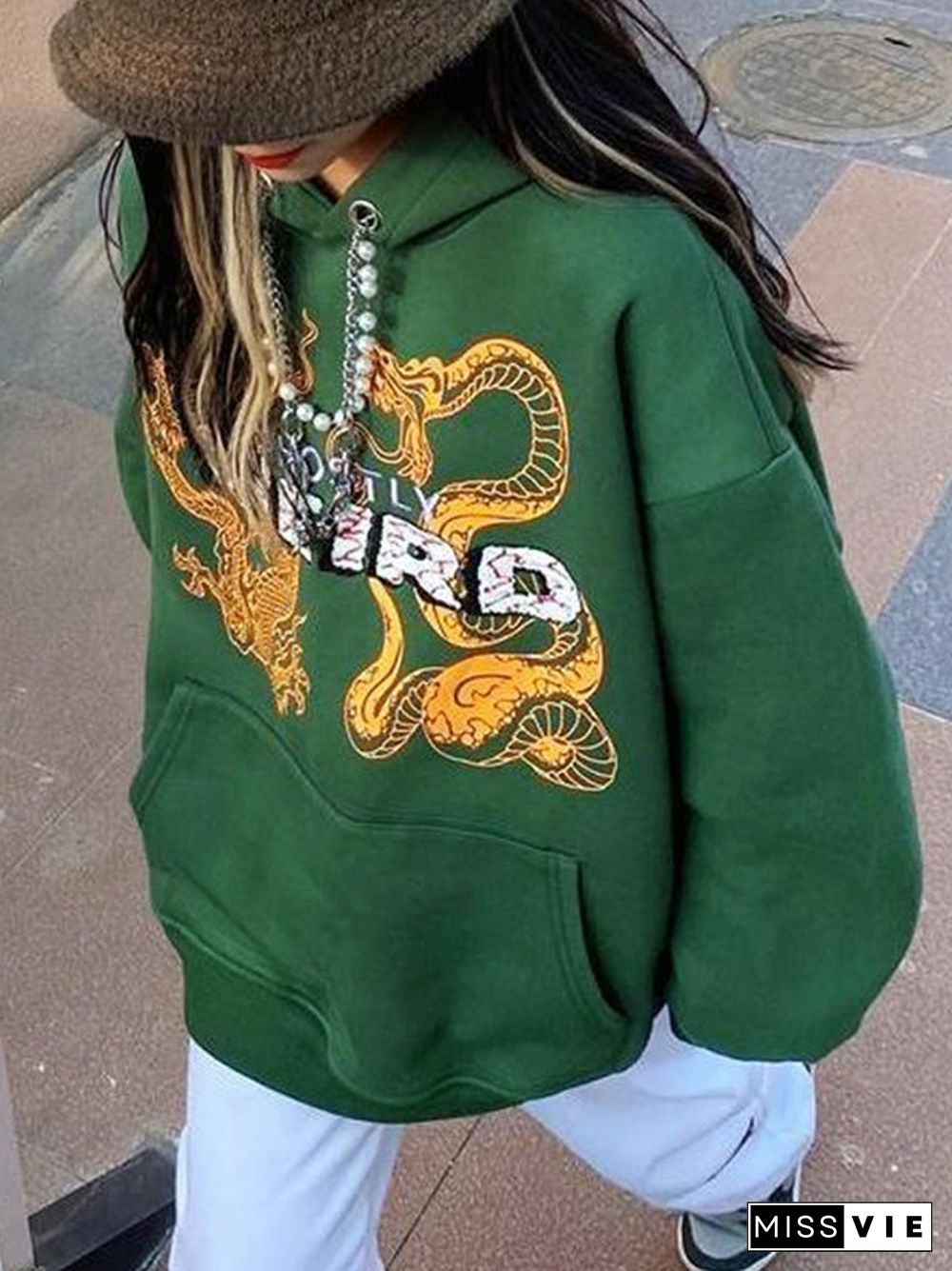 Dragon Graphic Fleece Lined Pullover Hoodie