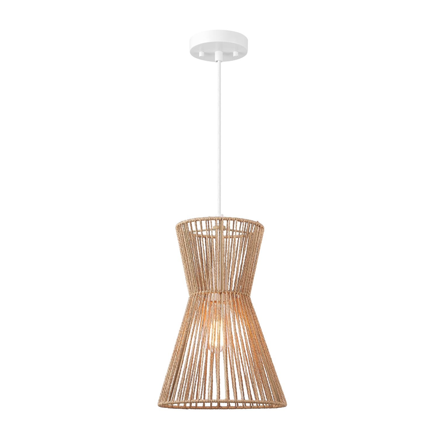 Novogratz x Globe Electric Novogratz x Globe Grace 1-Light Matte White Pendant Lighting with Natural Twine Shade， 91002392