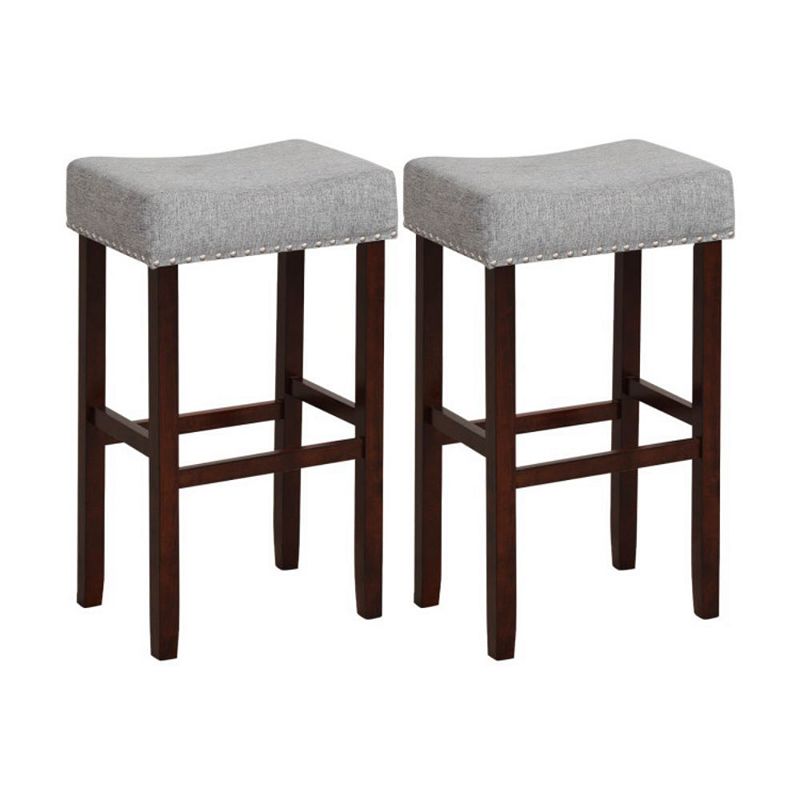 Hivago 2 Set of 29 Inch Height Upholstered Bar Stool with Solid Rubber Wood Legs and Footrest