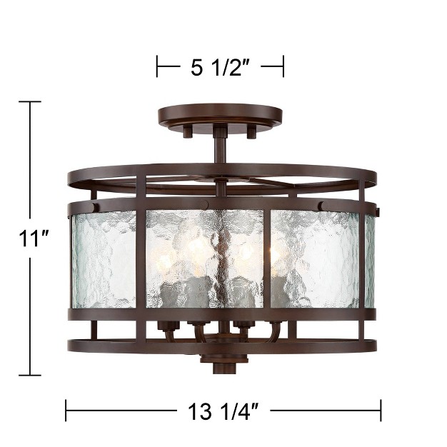 Wide Oil Rubbed Bronze 4 light Water Glass Drum Shade For Bedroom