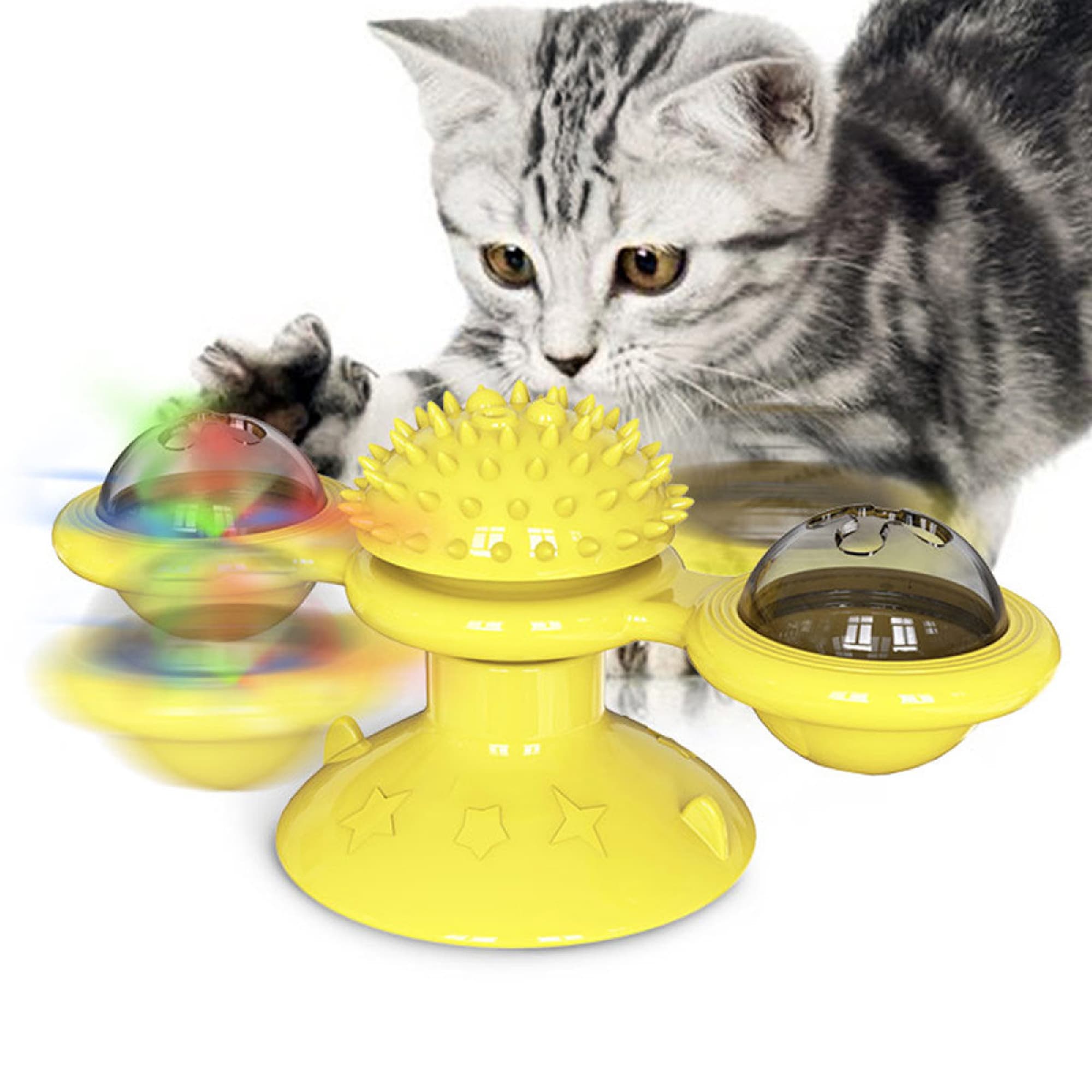 Pet Life Yellow Windmill Rotating Suction Cup Spinning Cat Toy