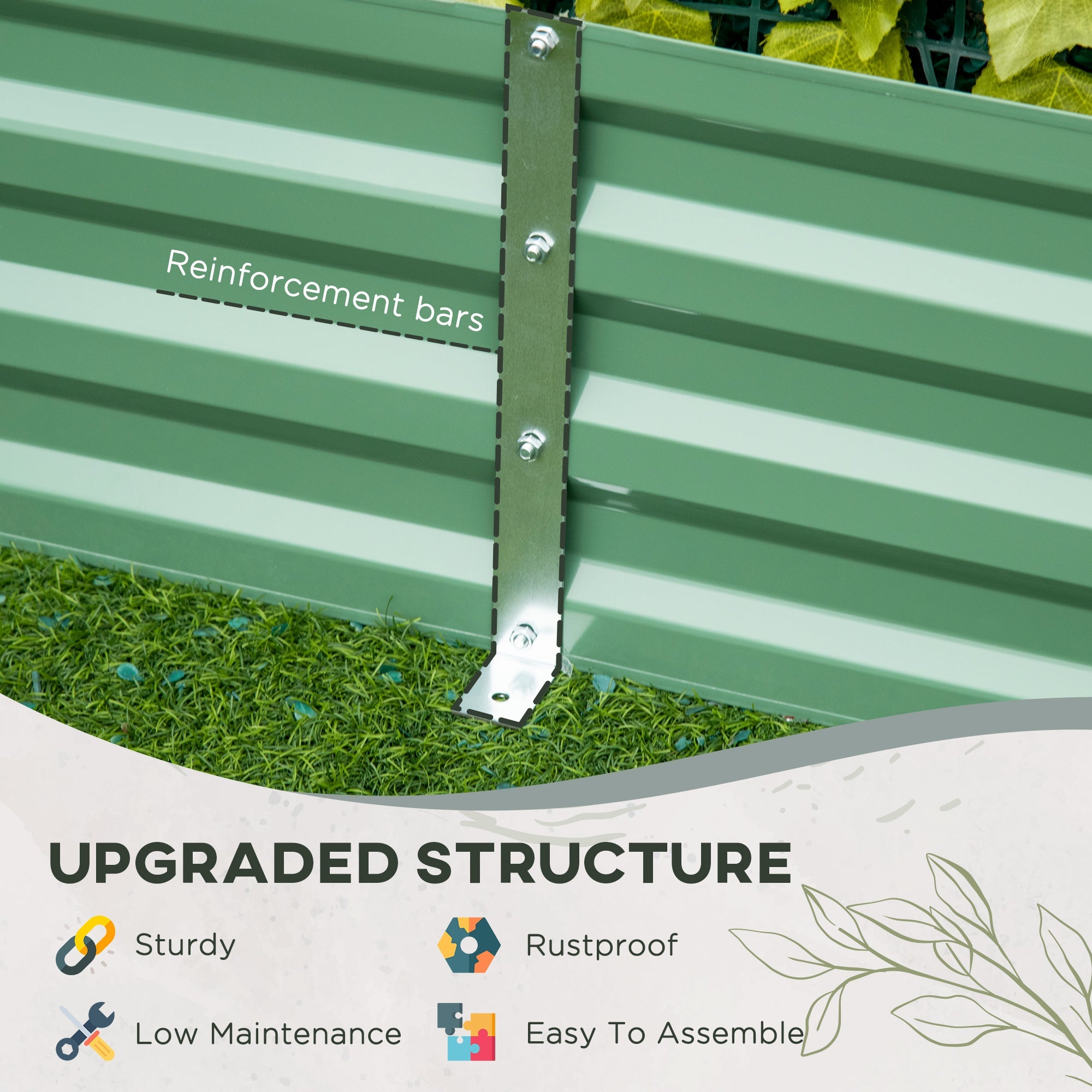 Outsunny Raised Garden Bed, Galvanized Elevated Planter Box with 2 Customizable Trellis Tomato Cages, Reinforced Rods, Elevated & Metal for Climbing Vines, 5.9' x 3' x 1', Green