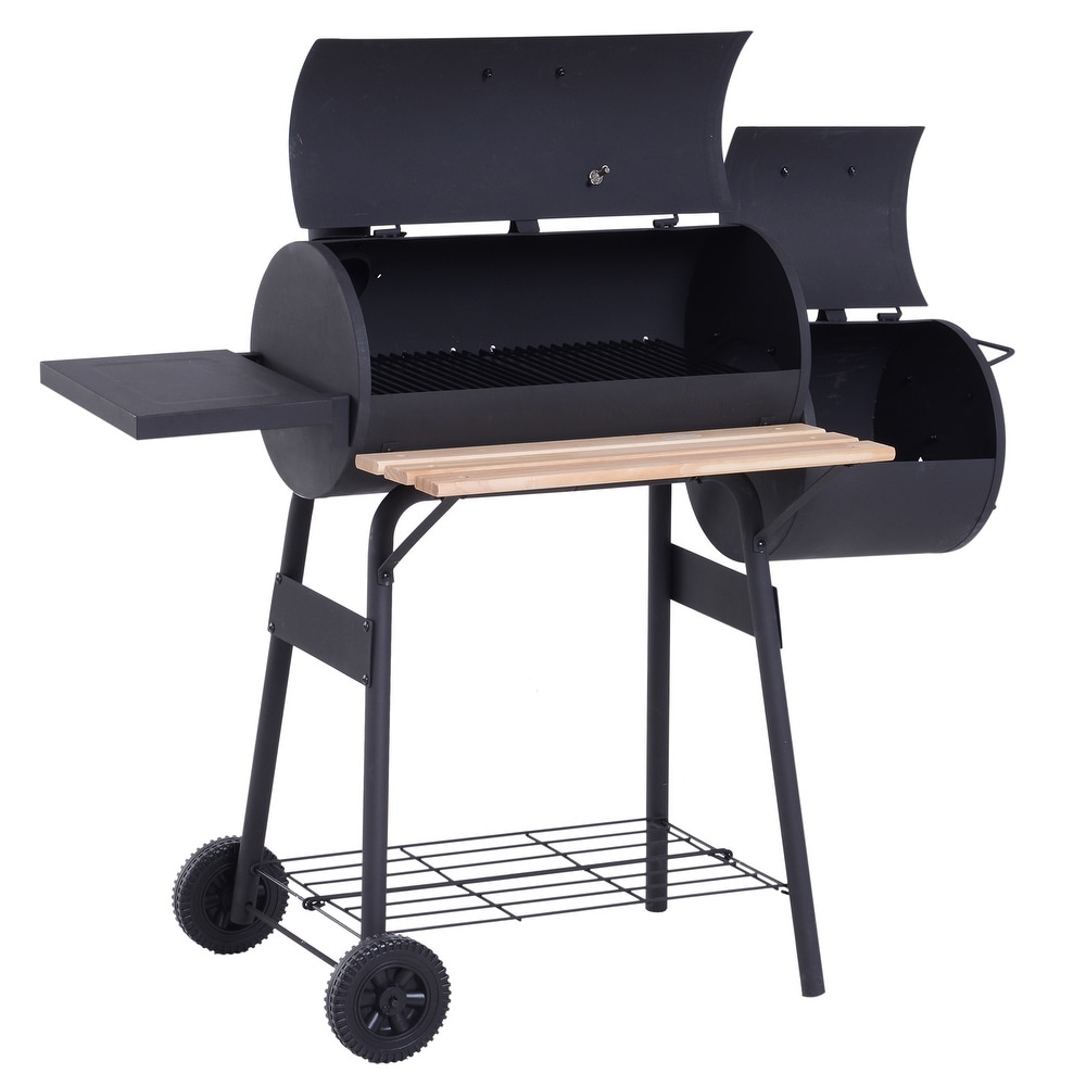 Outsunny Steel Portable Backyard Charcoal BBQ Grill and Offset Smoker   N/A