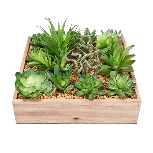 Assorted Faux Succulents with 10 Inch Wooden Box by Pure Garden