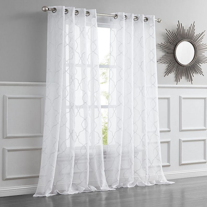 Dainty Home Springfield Glitter Embroidered Sheer Grommet Single Curtain Panel