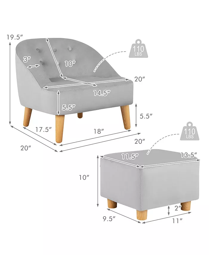 Costway Kids Sofa Chair w  Ottoman Toddler Single Sofa Velvet Upholstered