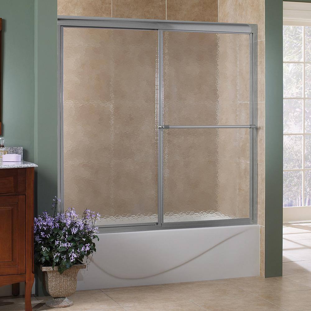 CRAFT + MAIN Tides 72 in. W x 58 in. H Sliding Framed Tub Door in Brushed Nickel with Obscure Glass TDST7258-OB-BN