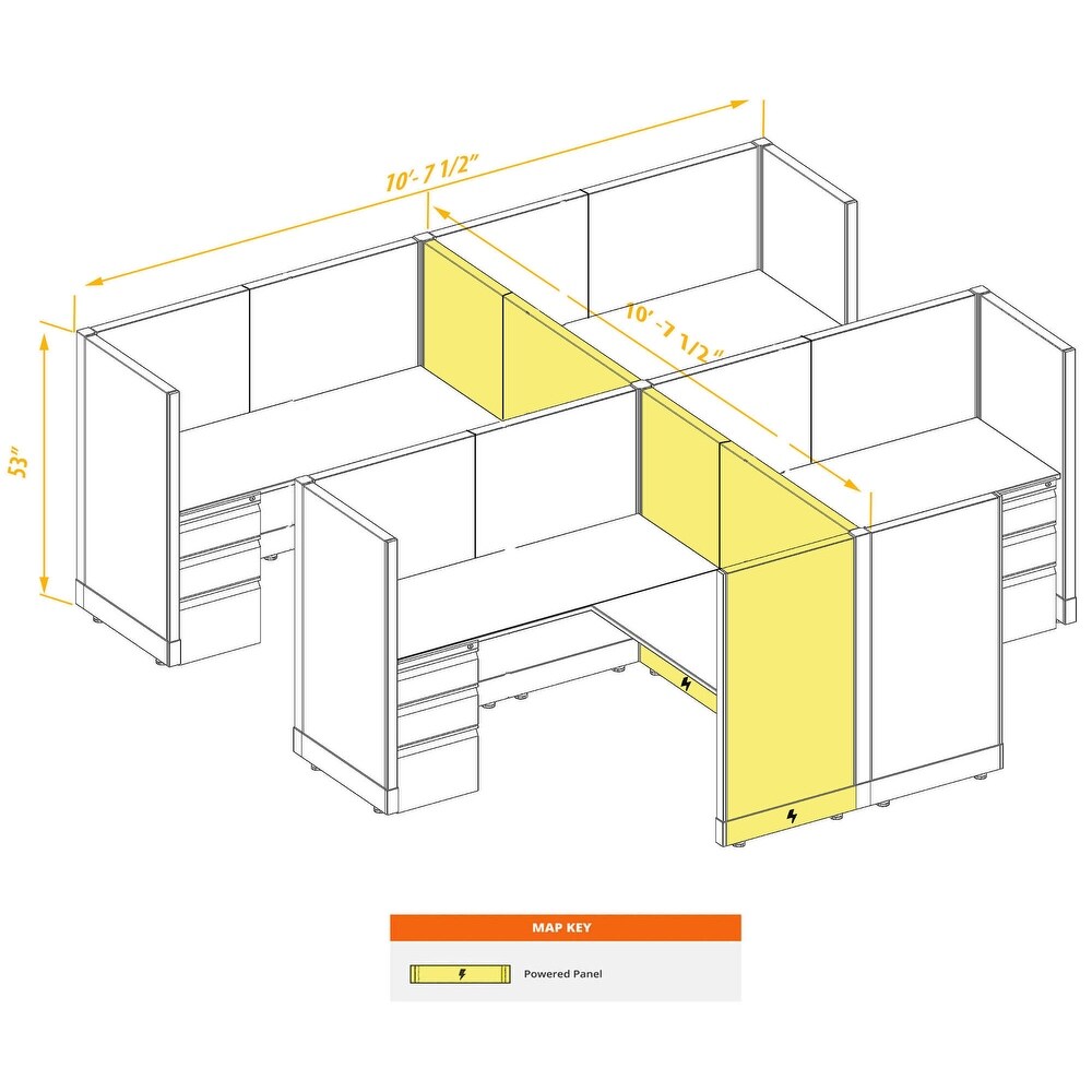 Workstation Desk 53H 4pack Cluster Powered Cubicles