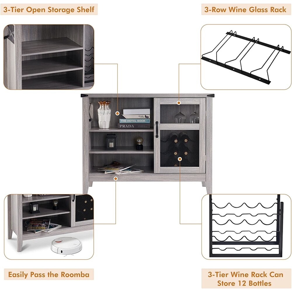 Ivinta Wine Bar Cabinet with LED Lights  Industrial Wine Cabinet for Liquor and Glass