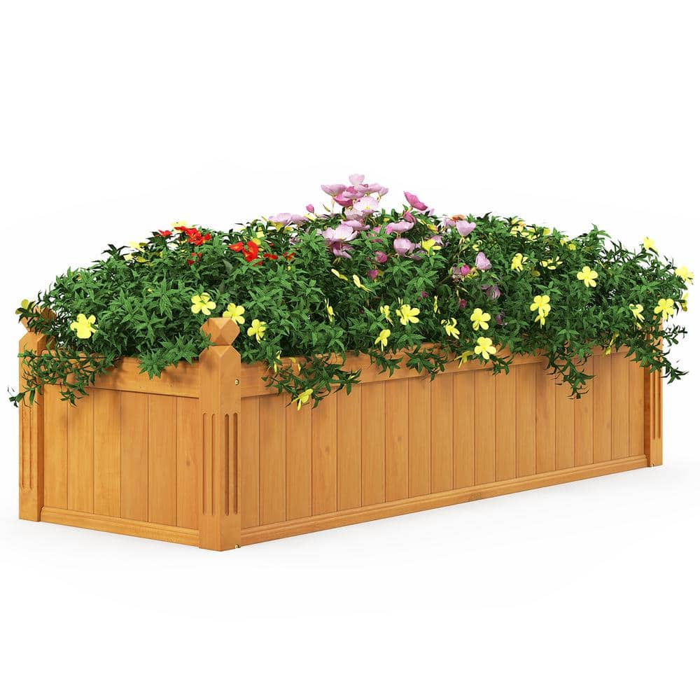 Costway Wooden Rectangular Planter Box Raised Garden Bed for Plants with 4 Corner Drainage GT3928OR