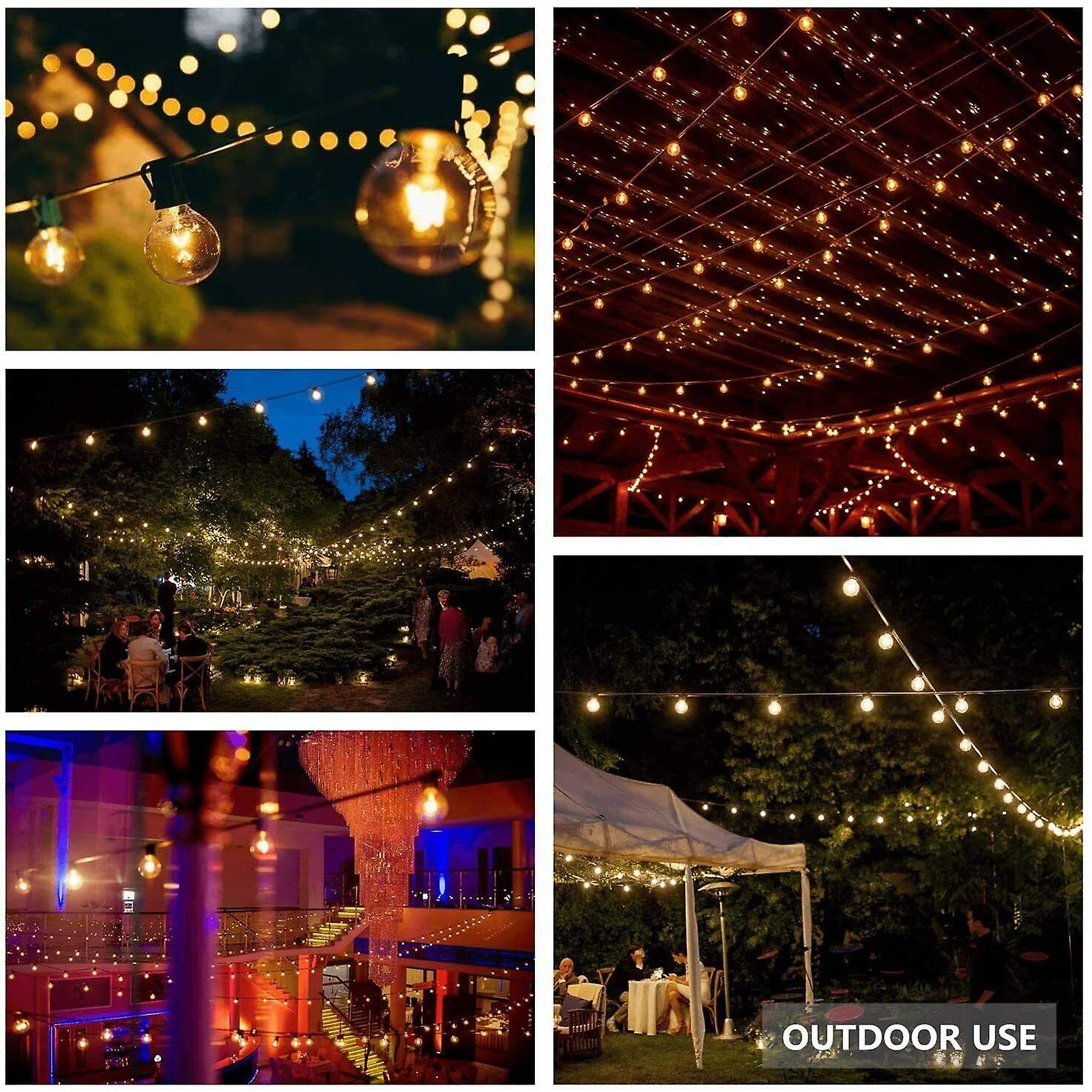 Outdoor Garden String Lights Mains Powered， 100ft 50+2 Led Bulbs Festoon Lights