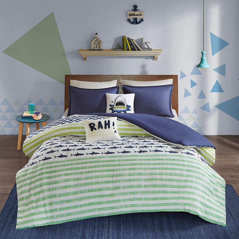 Urban Habitat Kids Aaron Shark Cotton Duvet Cover Set with Throw Pillows