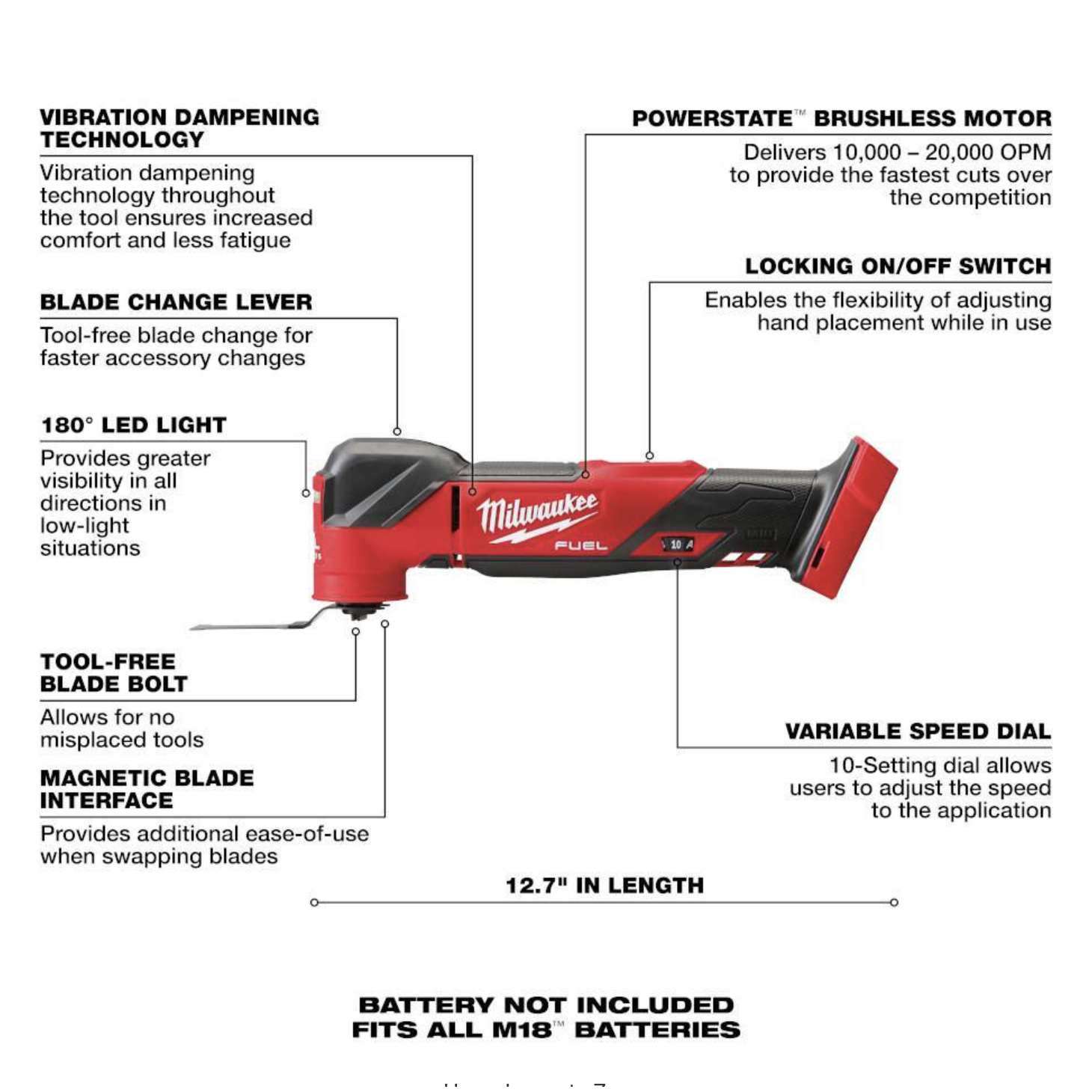 Milwaukee M18 FUEL 18V Lithium-Ion Cordless Brushless Oscillating Multi-Tool， Tool-Only (2836-20)