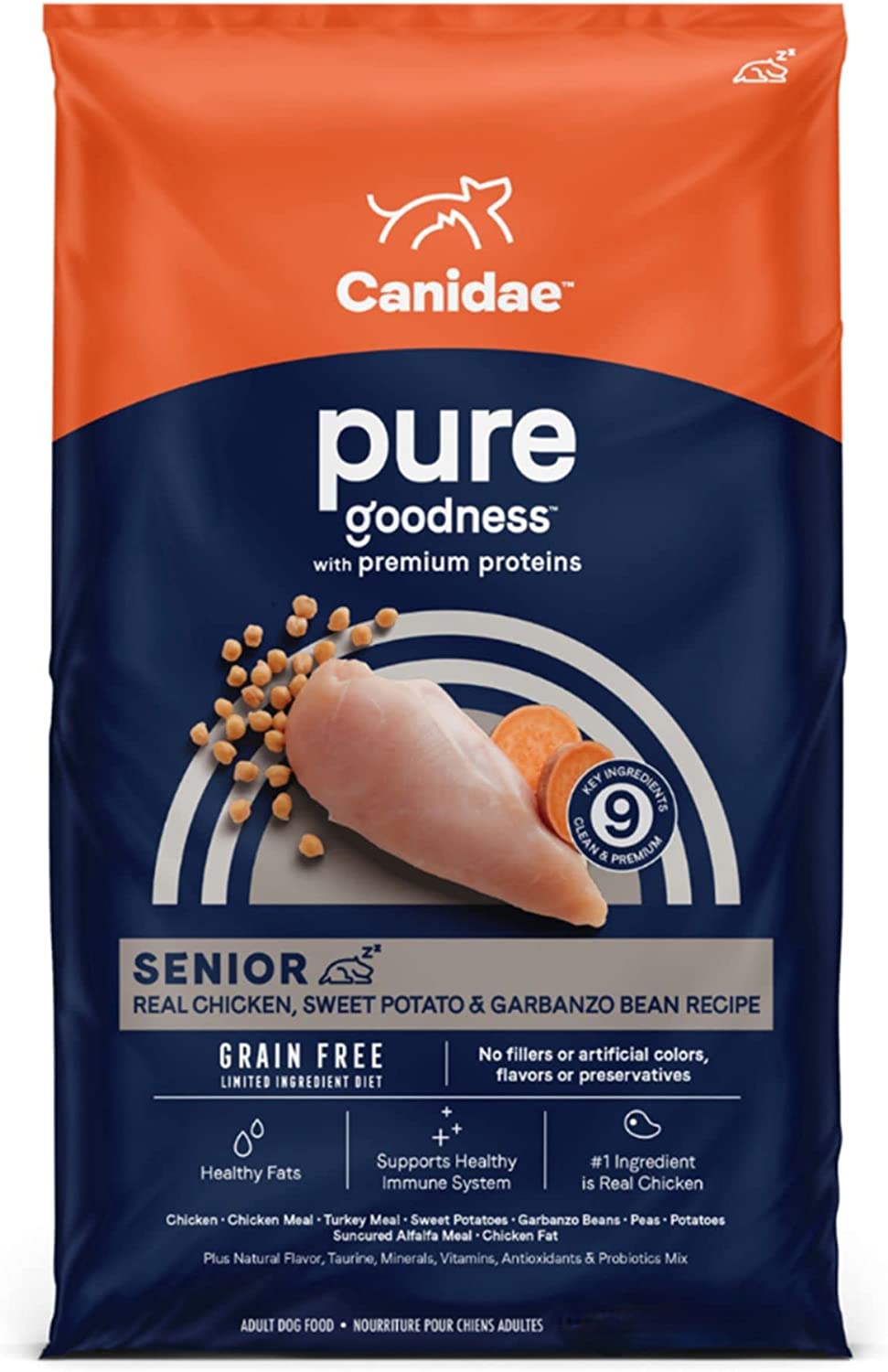 CANIDAE Grain-Free PURE Senior Limited Ingredient Chicken Sweet Potato and Garbanzo Bean Recipe Dry Dog Food 24 Pounds