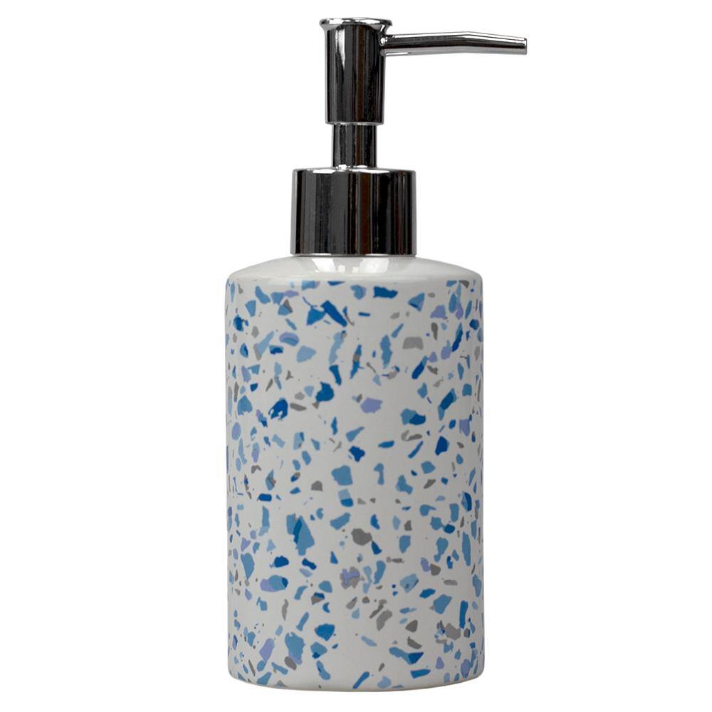 Home Basics Trendy Terrazzo 4-Piece Ceramic Bath Accessory Set in Blue HDC65630