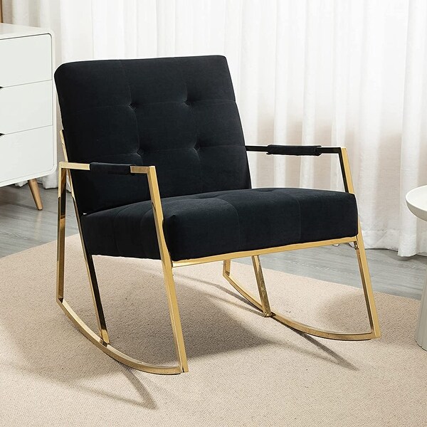 Modern Velvet Rocking Chair with Golden Frame