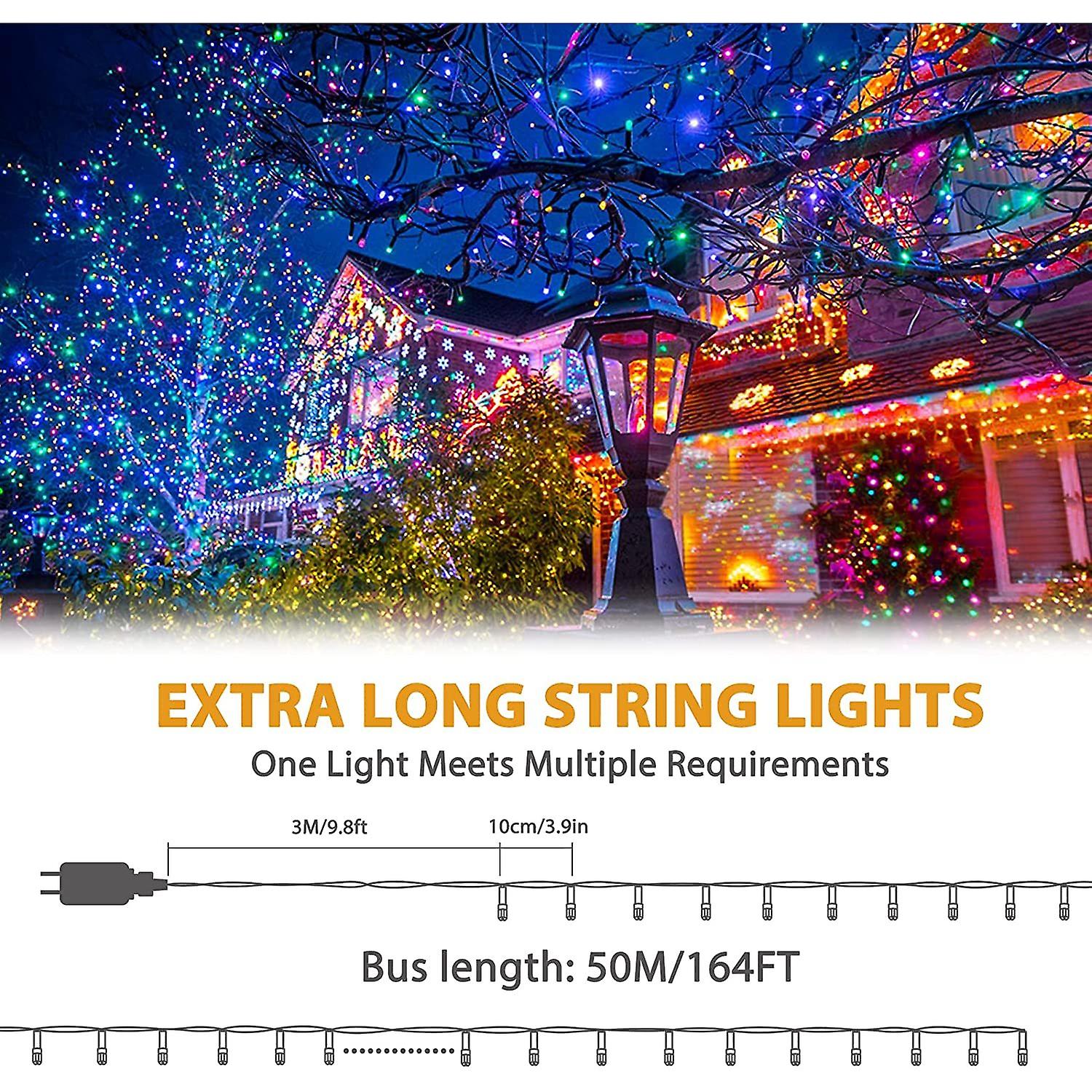 Dexusay 164ft 500led Christmas Tree Lights Outdoor Indoor， Green Wire . Style String Lights Plug In， Waterproof 8-mode Multicolor Christmas Lights For