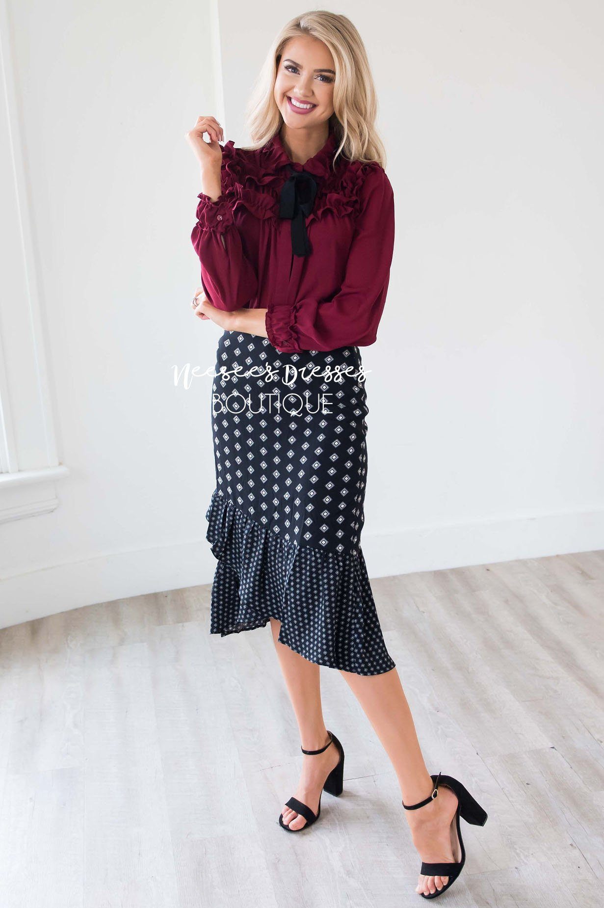 Twin Print Ruffle Hem Skirt