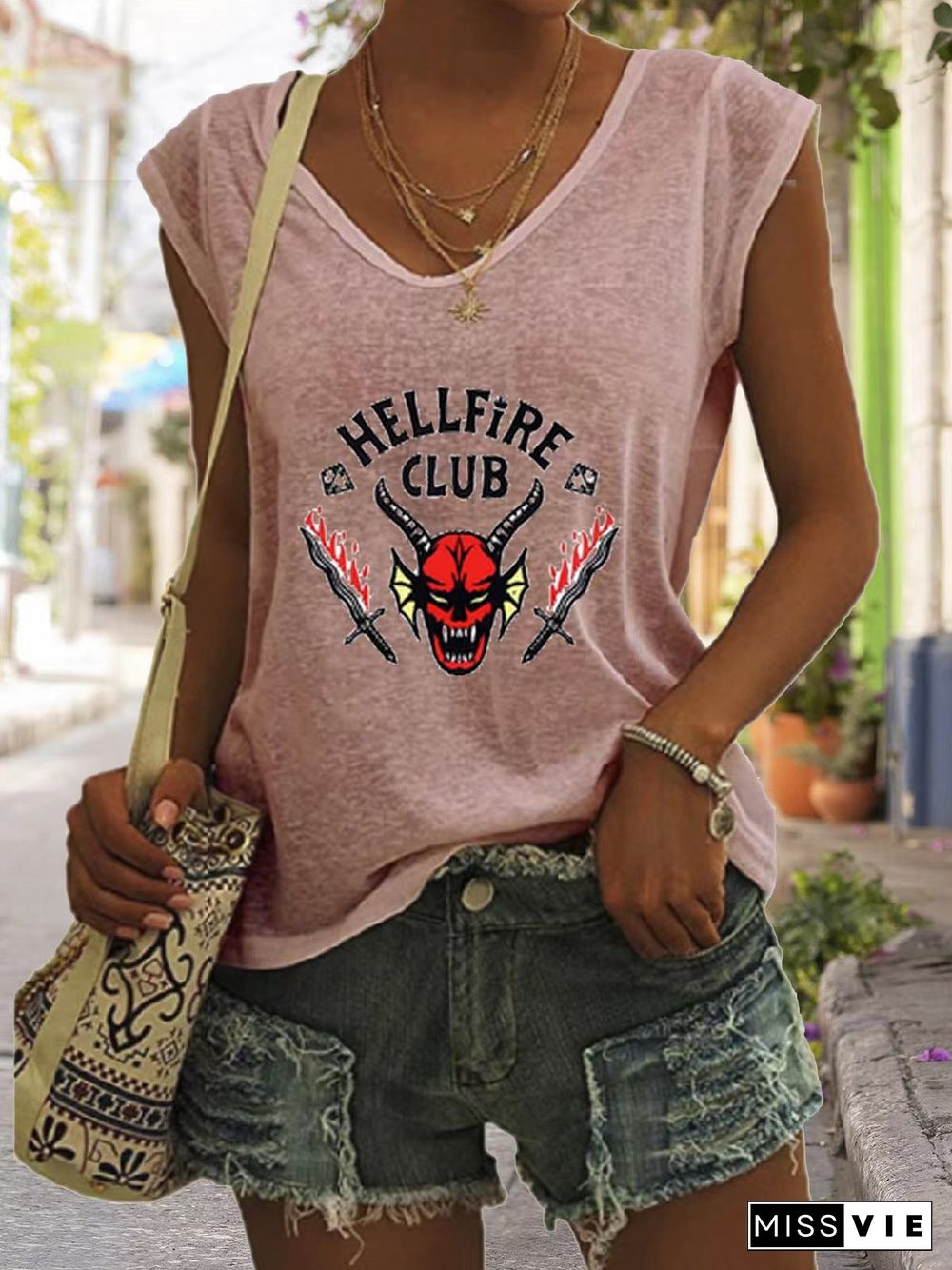 Women'S Tank Tops Casual V-Neck Print Sleeveless Tank Top