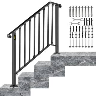 VEVOR 3 ft. Handrails for Outdoor Steps Fit 3 or 4 Steps Outdoor Stair Railing Wrought Iron Handrail with baluster Black LTFS3H4BHSTL00001V0