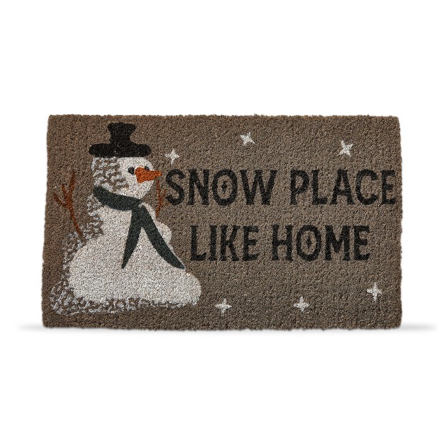 Snow Place Like Home Sentiment With Snowman Rectangle Indoor And Outdoor Coir Door Welcome Mat Grey Background