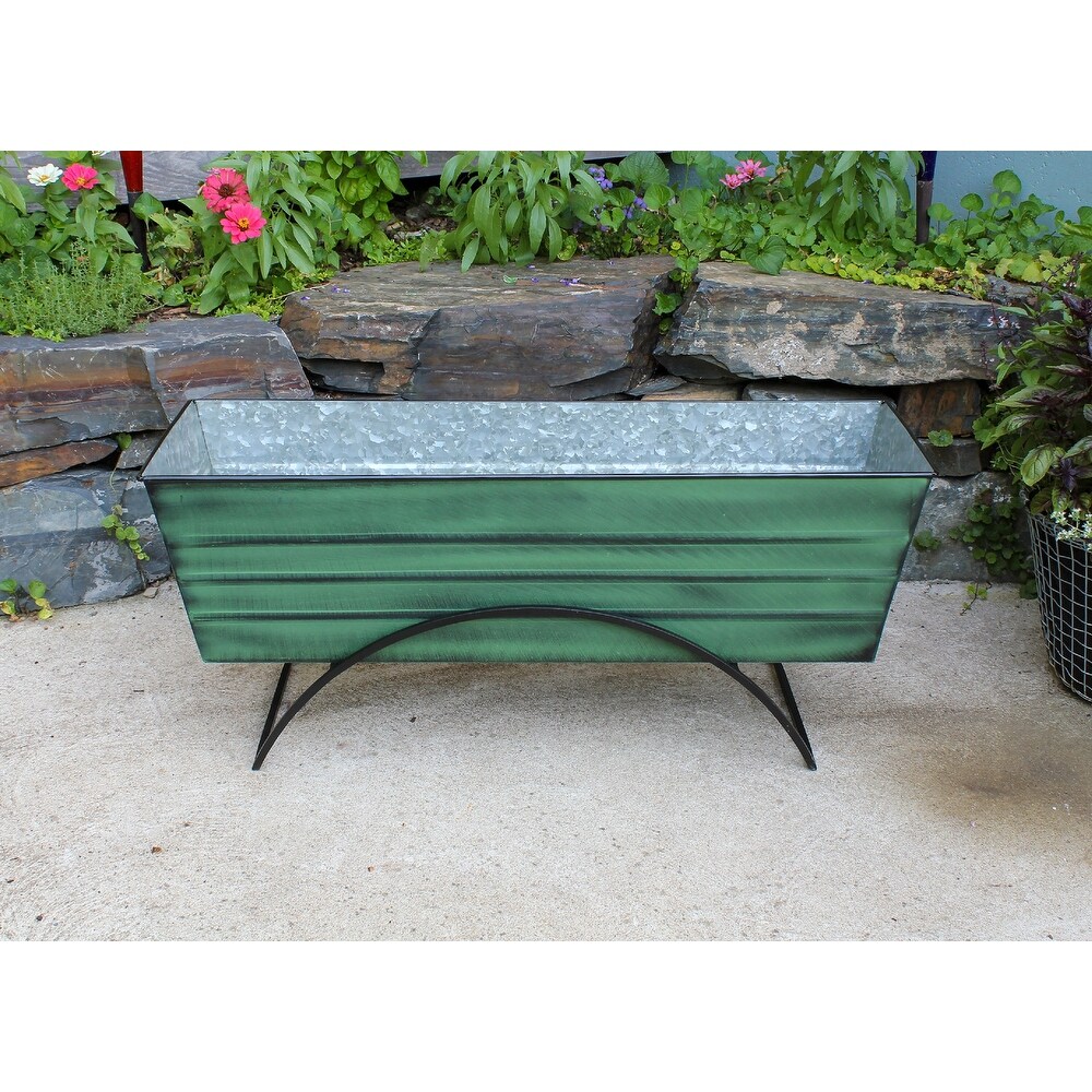 Achla Designs Large Galvanized Steel Flower Box with Odette Stand  35 25 Inch Wide  Green