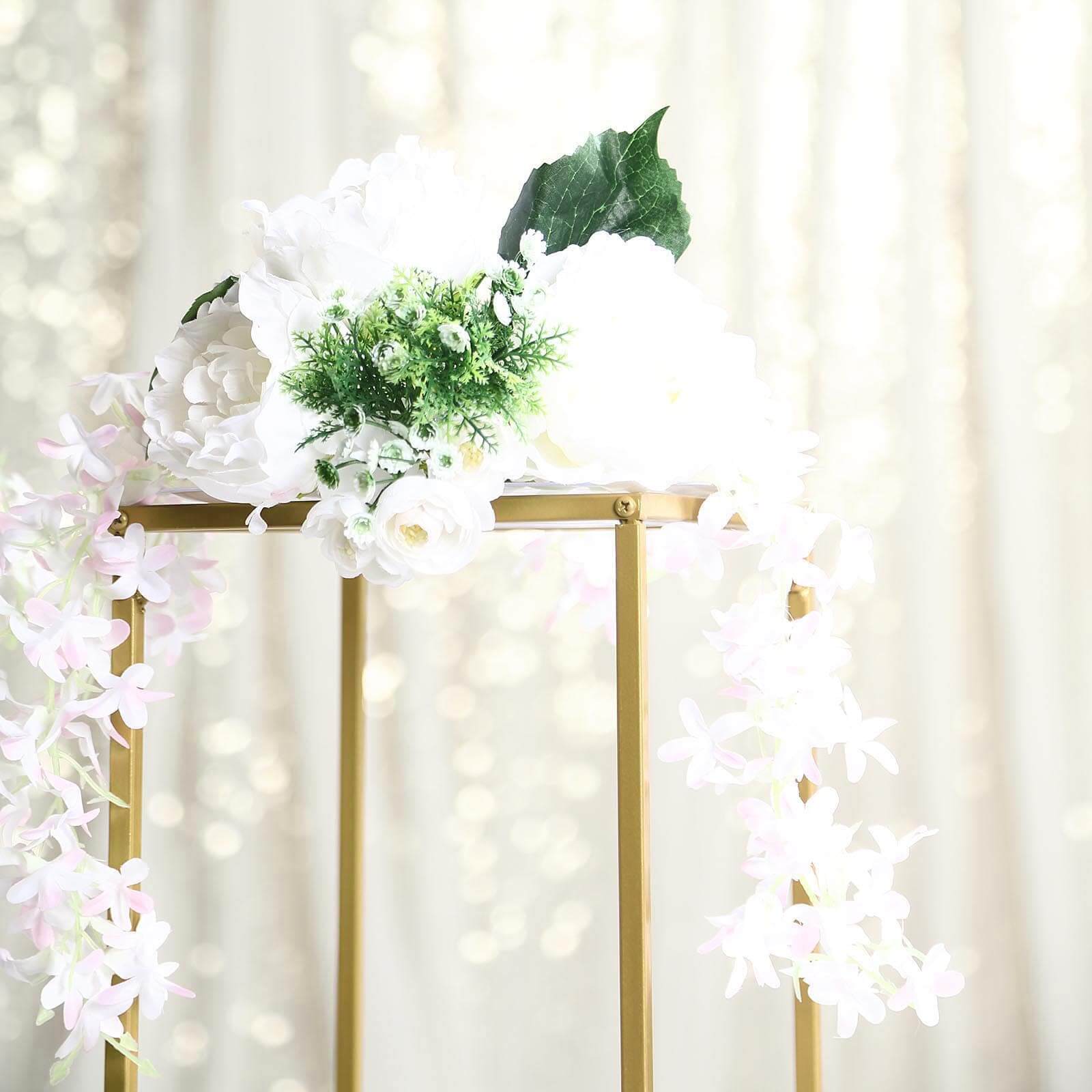 2 Pack Rectangular Gold Metal Wedding Flower Stand, Geometric Column Frame Centerpiece 16