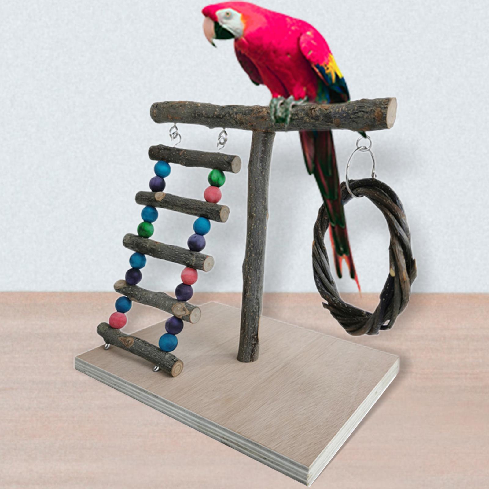 Pet Bird Playstand Parrot Playground Toy Wooden Perch Ladder Climbing Platform ， Style A 32x29x26cm