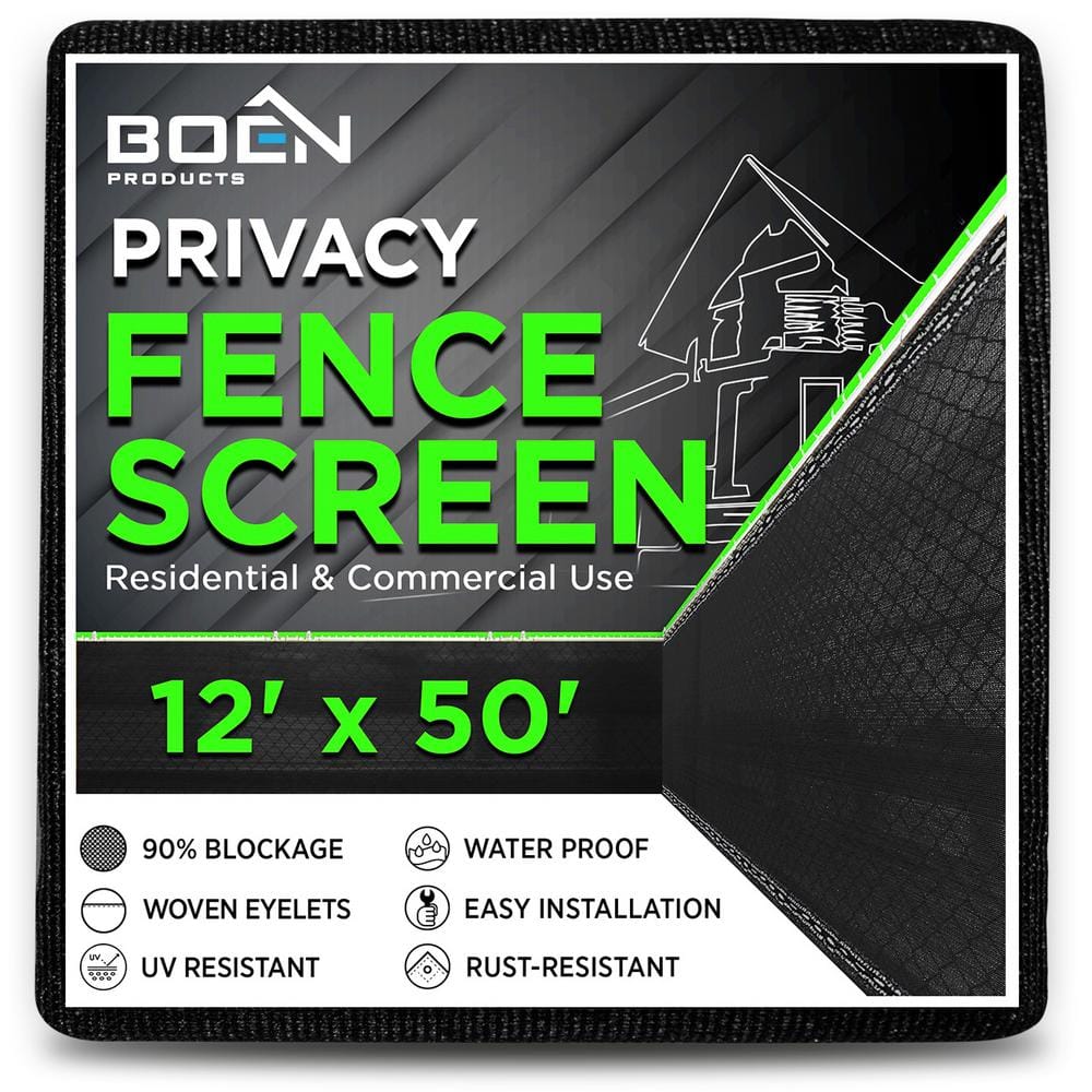 BOEN 12 ft. X 50 ft. Black Privacy Fence Screen Netting Mesh with Reinforced Eyelets for Chain link Garden Fence PN-30071