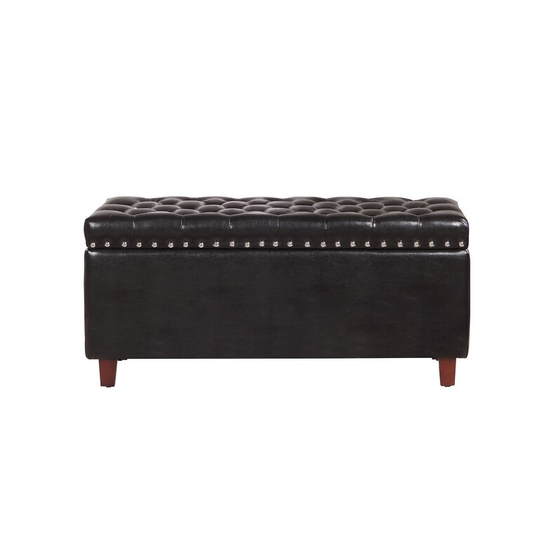 Black Bonded Leather Storage Ottoman Bench